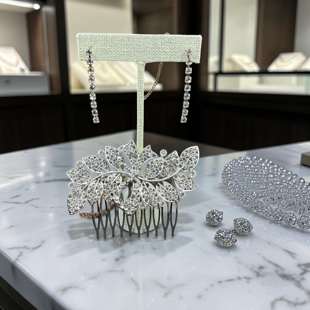 Rhinestone Bridal‎ Hair Comb Earrings Set Wedding Prom Formal Sparkly Glam